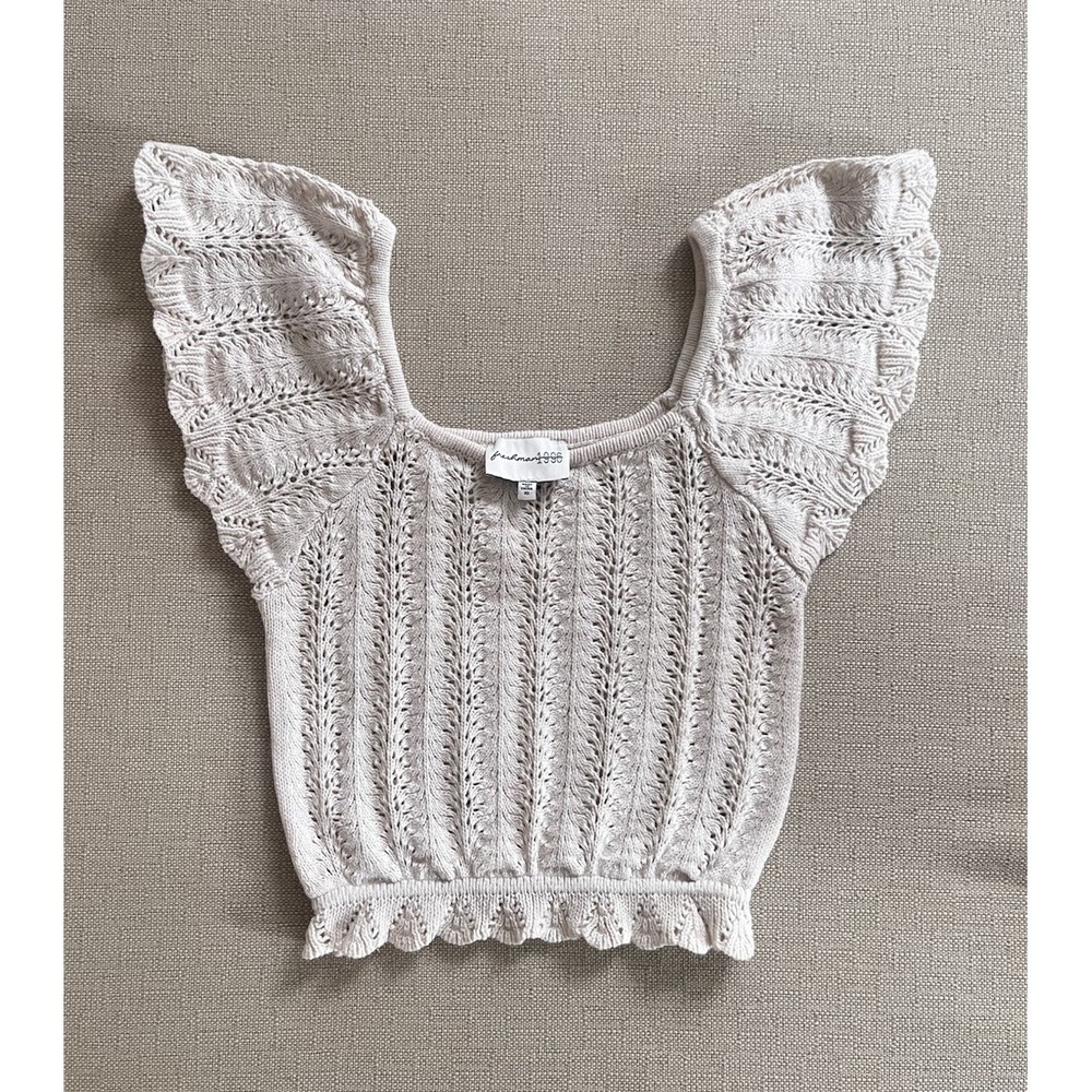 Freshman 1996 Boho Crochet Crop Top Ivory Knit Festival Summer Victorian